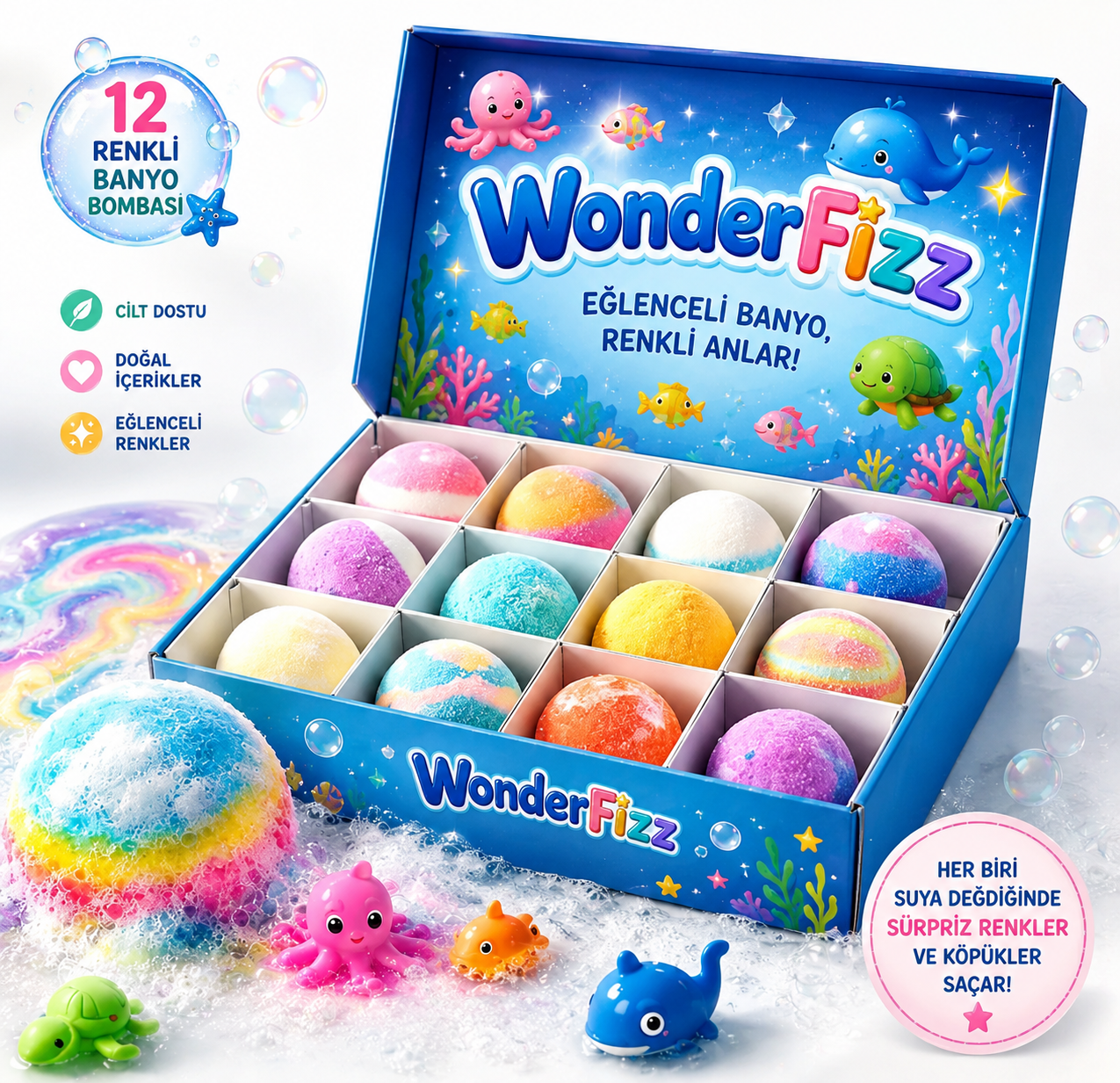 BubbaJoy™ Rainbow Fizz - Çocuklar İçin Eğitici ve Renkli Banyo Deneyimi