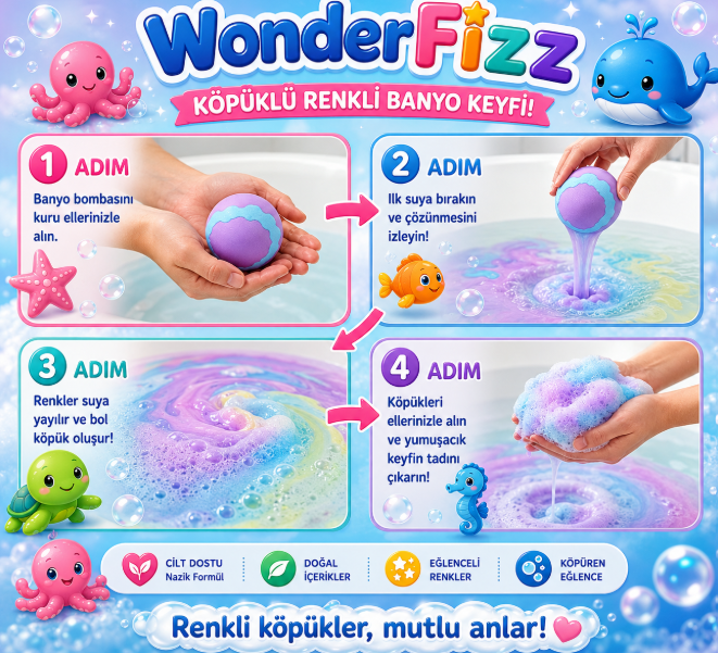 BubbaJoy™ Rainbow Fizz - Çocuklar İçin Eğitici ve Renkli Banyo Deneyimi
